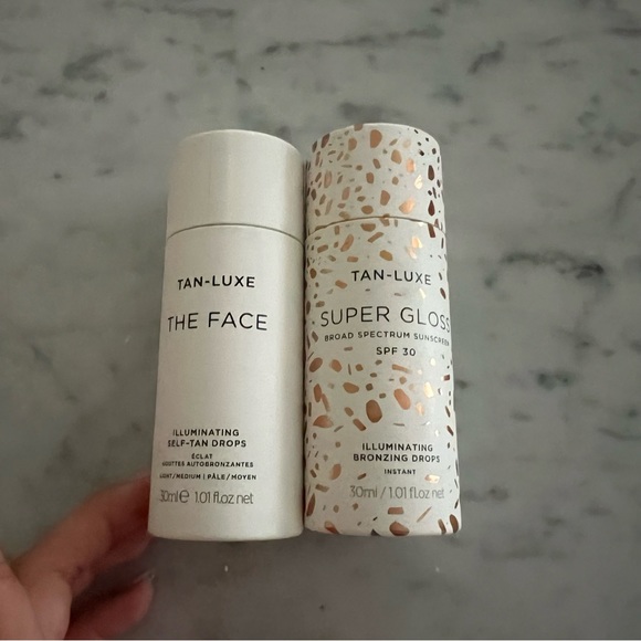 TAN-LUXE THE FACE Self-Tan Drops and Super Gloss Instant Bronzing Face Drops - Picture 1 of 3